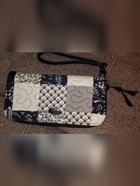 Donna Sharp Quilted Patchwork Wristlet Clutch in Black and Cream